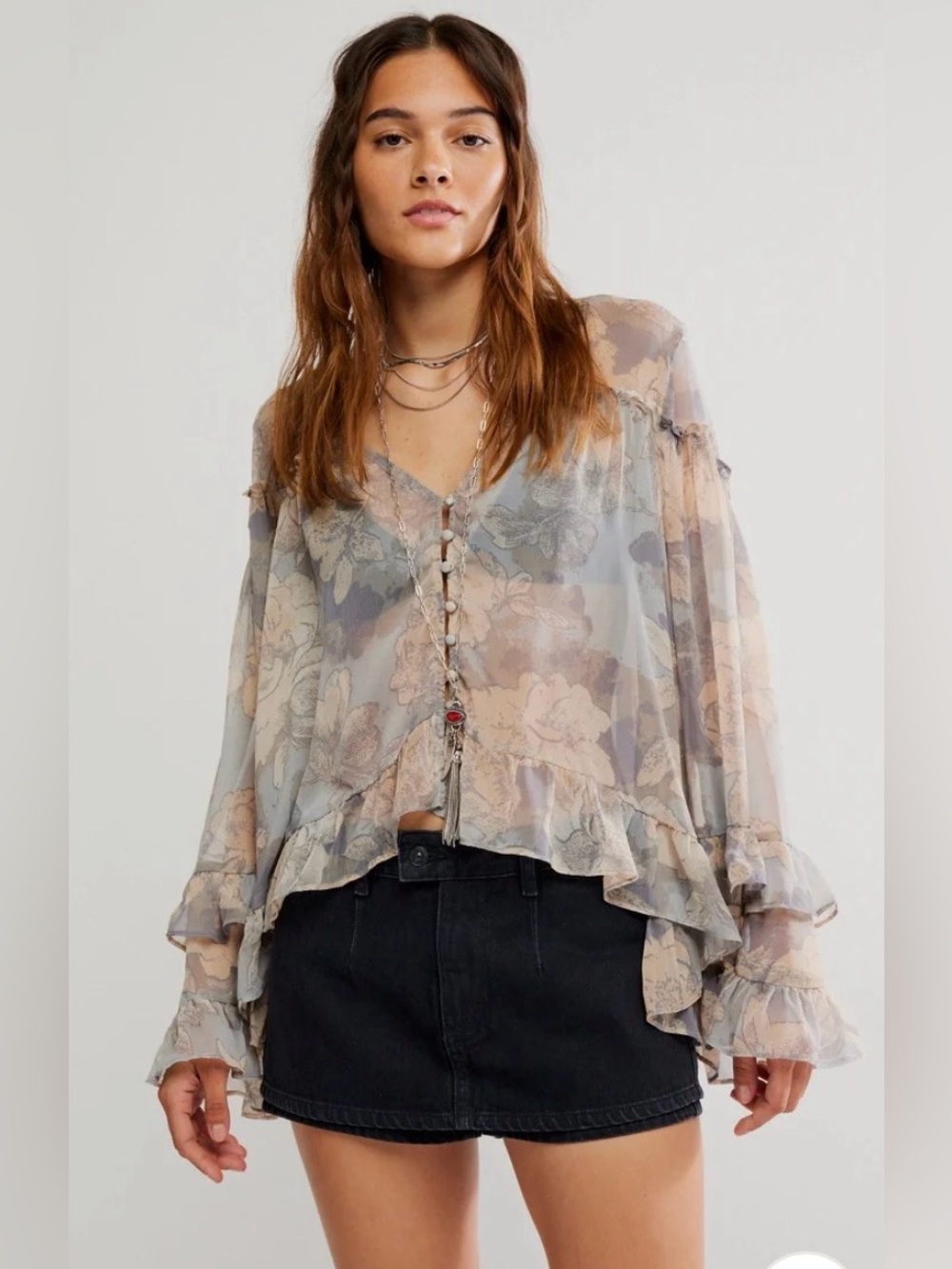 NWT Free People Day Dreaming Blouse in Color: STONE COMBO